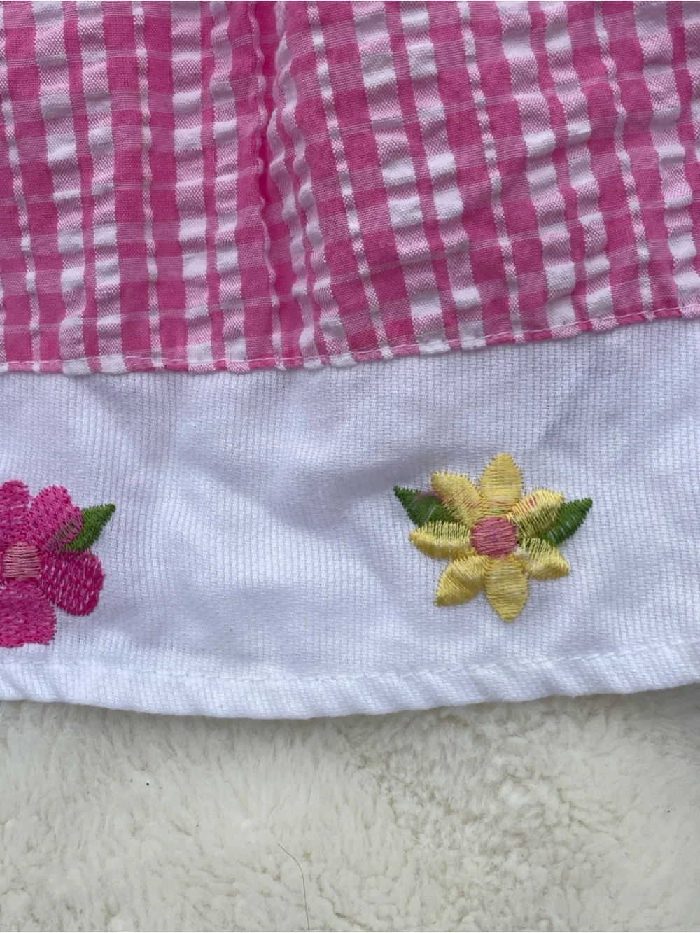 Pink Gingham Floral-Trim Baby One-Piece
